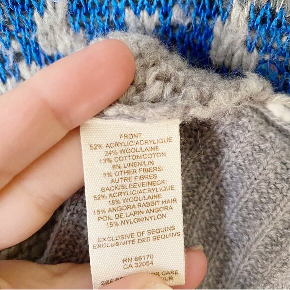 Free People | Fair Isle Sequin Embellished Wool Linen Short Sleeve Sweater Med - Picture 7 of 7